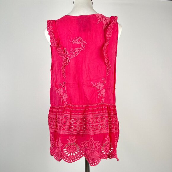 JOHNNY WAS Embroidered Floral Sleeveless Eyelet Tank Blouse Pink Sz M - Picture 5 of 12